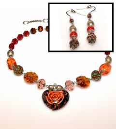 JujureÃ£l Heart on fire - Necklace and Earring Set.